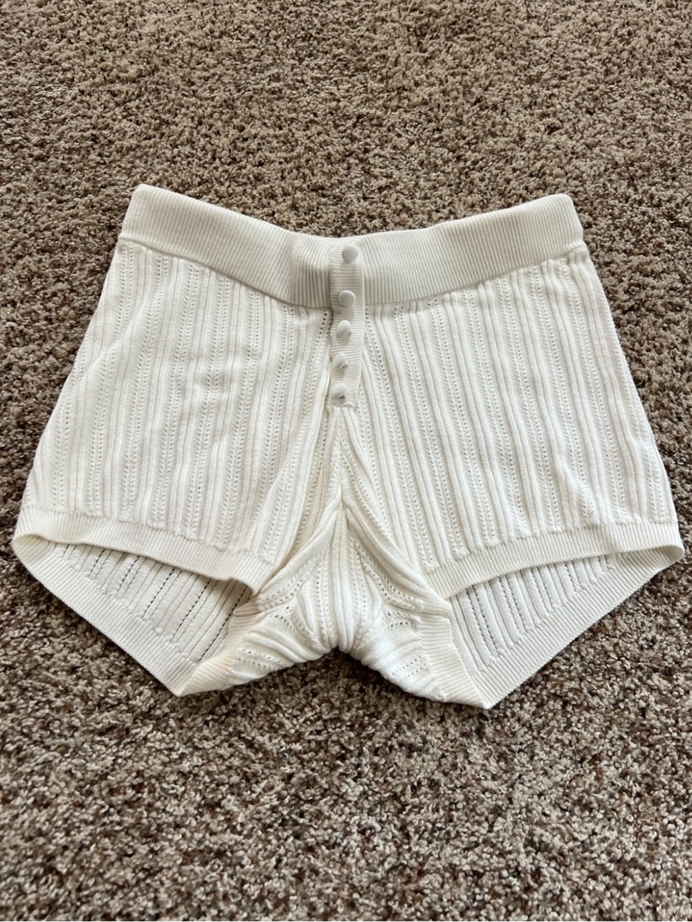For Love & Lemons Camille White Pointelle Knit High Waisted Shorts Size M